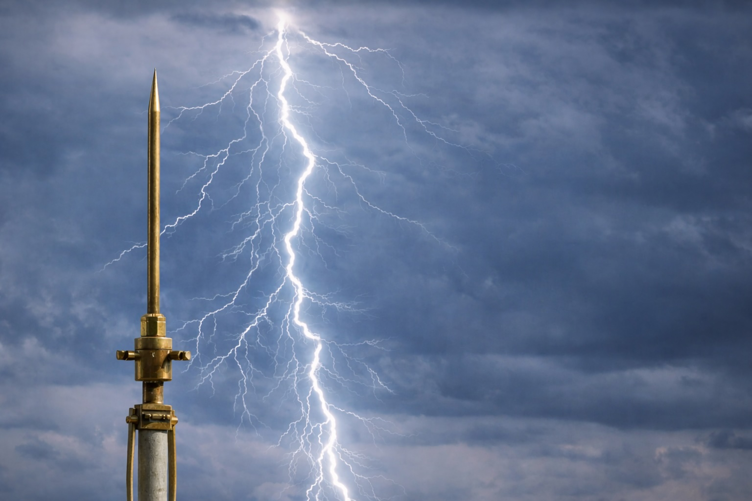 Para-raios (SPDA) sob tempestade, laudo de proteção contra descargas atmosféricas conforme a norma ABNT NBR 5419